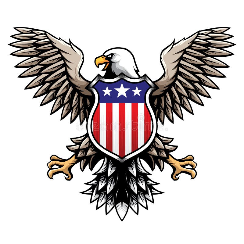 American Eagle z gwiazdami, lampasami i wektor ilustracją Osłania/odznaki, emblemata/