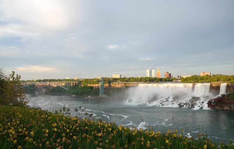 American Falls , Bridal Veil Falls and Rainbow Bridge Stock Photo