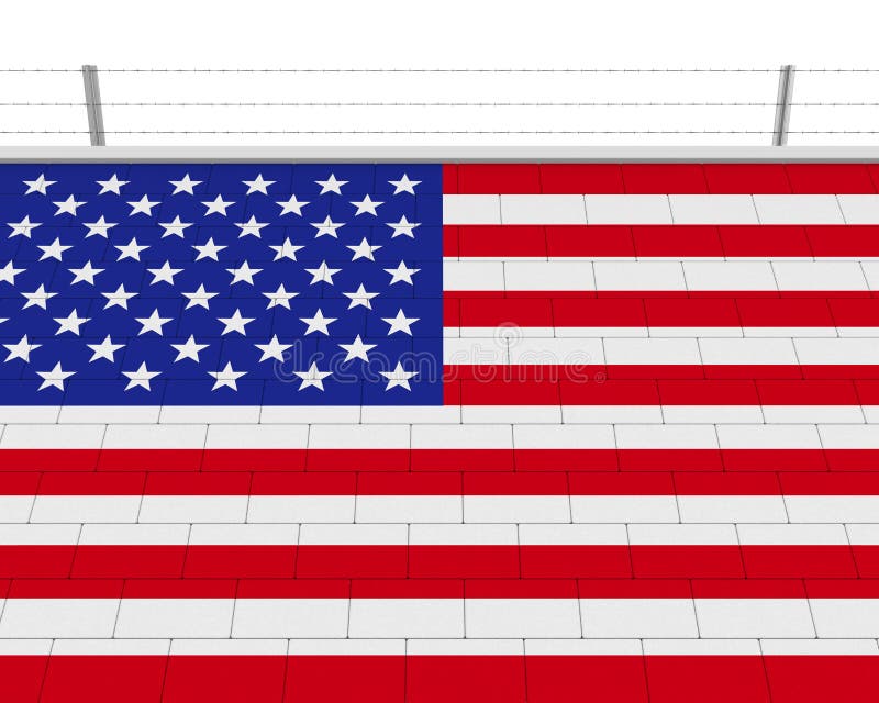 Us Flag On Brick Wall With Map Silhouette 3d Illustration Stock