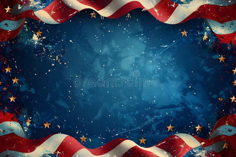 American Flag Colors And Fireworks Mockup Background With Copy Space July Independence Day