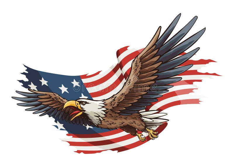 American flag and eagle waving national symbol colorful proud on white background vector design element ilustração do vetor