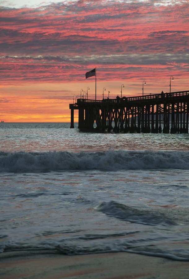 American flag flies over Ventura Pier at sunset, Ventura, California, USA royalty free stock photo American flag flies over Ventura Pier at sunset, Ventura, California, USA royalty free stock photo