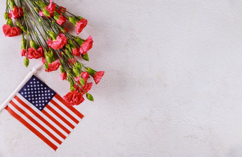 American flag with flowers on white background. Memorial Day royalty free stock image American flag with flowers on white background. Memorial Day royalty free stock image