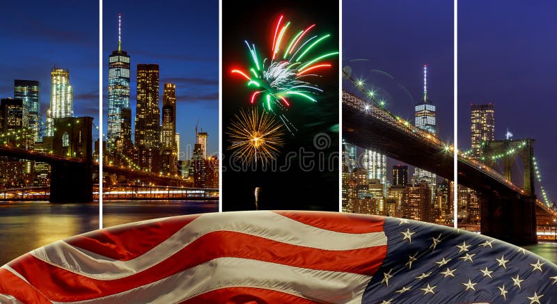 American flag flying the a Skyline view new york city manhattan downtown skyline at night stock photo American flag flying the a Skyline view new york city manhattan downtown skyline at night stock photo