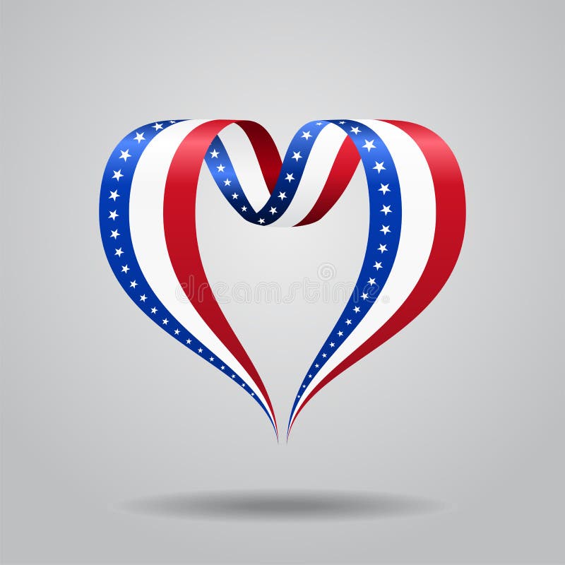 American flag heart-shaped ribbon. Vector illustration.