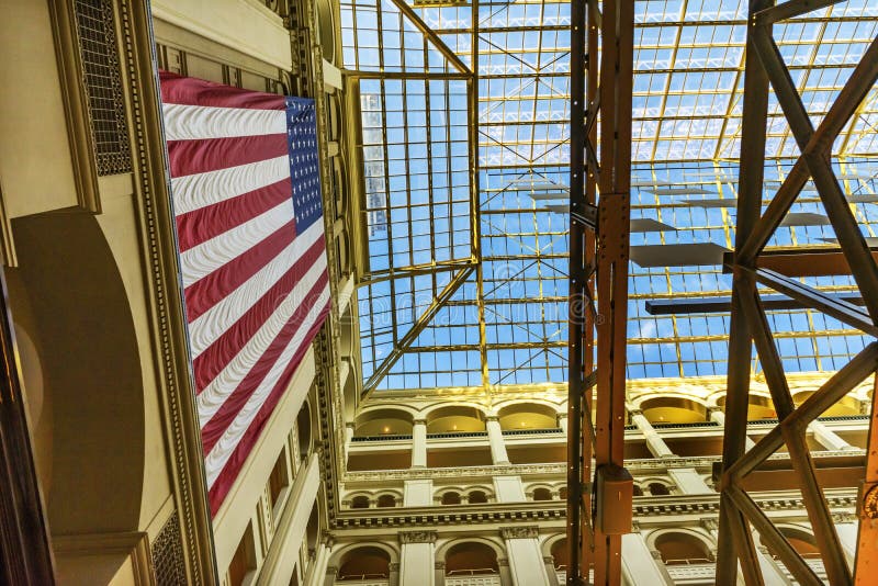 American Flag Interior Old Post Office Building Pennsylvania Ave Washington DC. American Flag Interior Old Post Office Building Pennsylvania Ave Washington DC