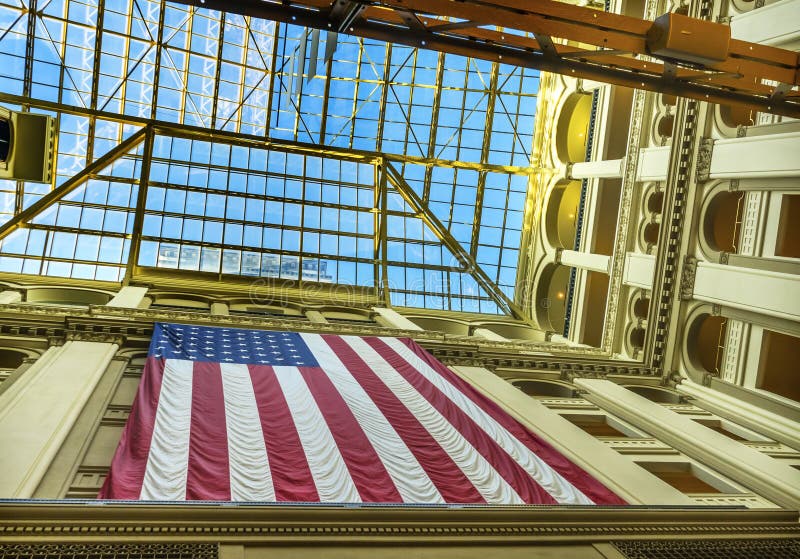 American Flag Interior Old Post Office Building Pennsylvania Ave Washington DC. American Flag Interior Old Post Office Building Pennsylvania Ave Washington DC