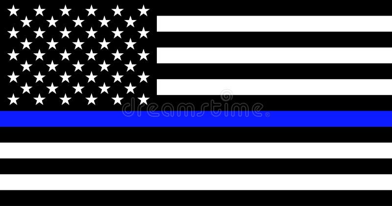 American flag with police support symbol Thin blue line. royalty free illustration