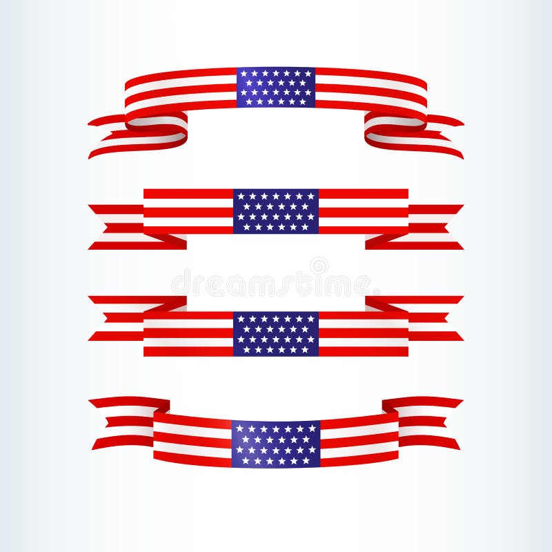 American flag ribbon stars stripes Patriotic American theme USA flag of a wavy ribbon shape icon Design element for Independence