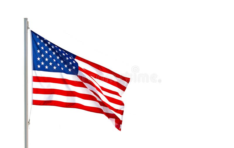 American flag waving in the wind isolated on white background with clipping path royalty free stock photography American flag waving in the wind isolated on white background with clipping path royalty free stock photography
