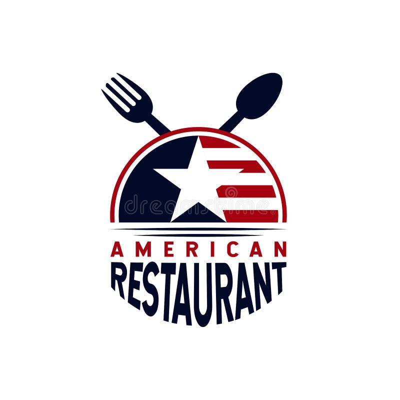 American Food Restaurant Logo USA Flag Symbol With Spoon Fork And Star Icons Stock Vector american-food-restaurant-logo-usa-flag-symbol-with-spoon-fork-and-star-icons-stock-vector