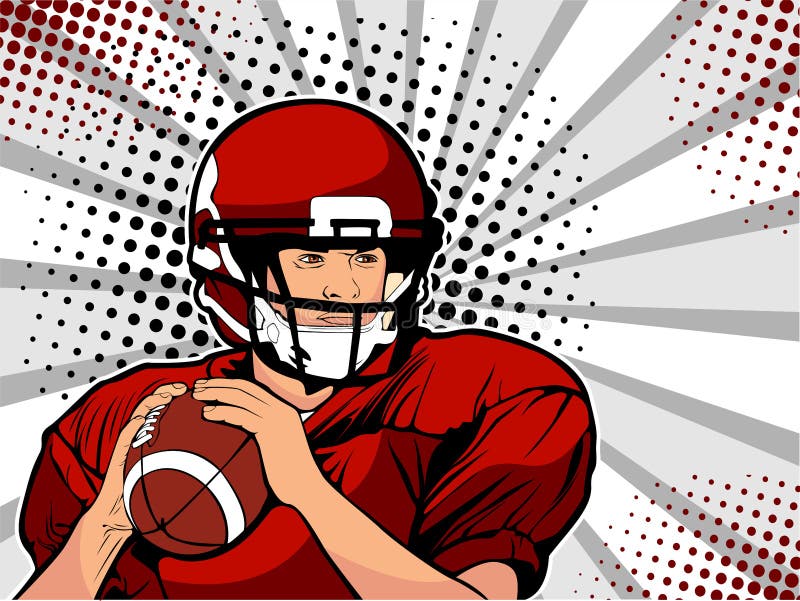 American football athlete. Vector illustration in pop art retro comic style.