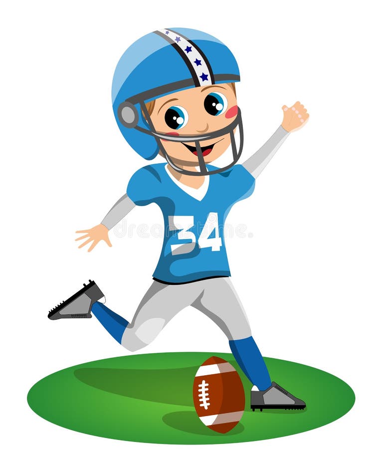 Illustration of a boy kicking an american football ball on a green field. Illustration of a boy kicking an american football ball on a green field