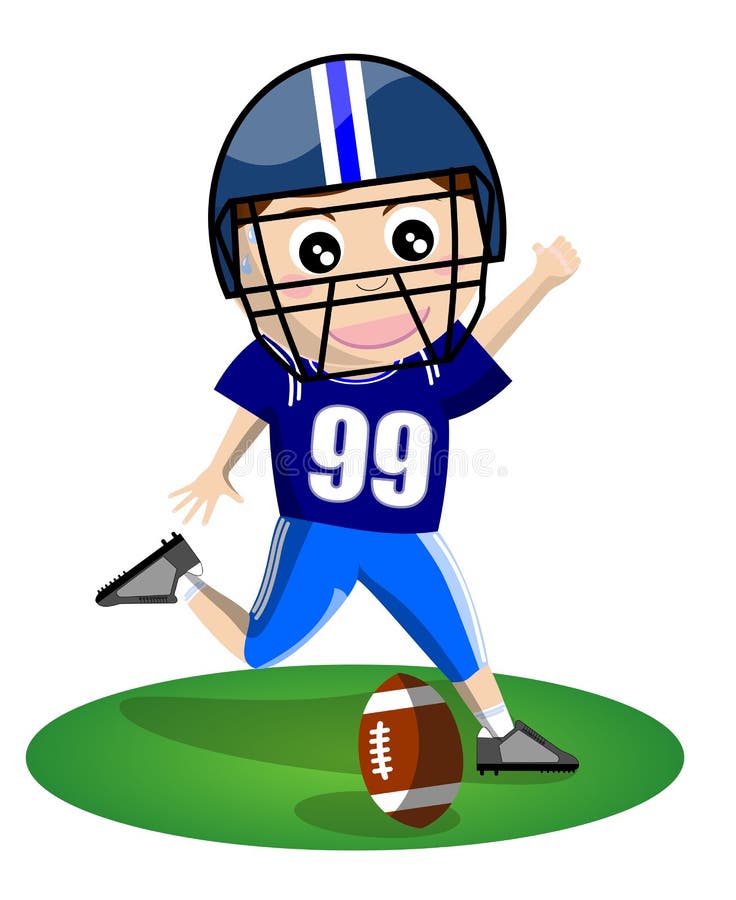 Illustration of a boy kicking an american football ball on a green field. You can find different kids or children playing sports in my portfolio. Illustration of a boy kicking an american football ball on a green field. You can find different kids or children playing sports in my portfolio