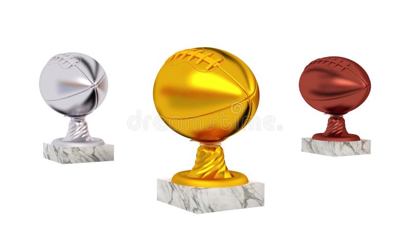 American Football Gold Silver And Bronze Trophies With Marble Bases