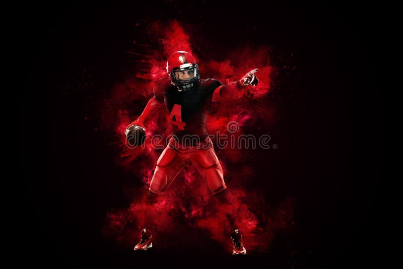 American Football Player, Athlete Sportsman in Red Helmet on Black  Background. Sport Poster. Motivation Wallpaper. Stock Photo - Image of  hand, helmet: 206874522