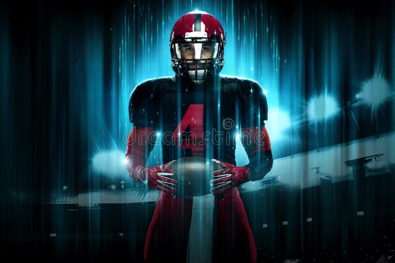 American Football Player, Athlete Sportsman in Red Helmet on Stadium  Background. Sport and Motivation Wallpaper. Stock Image - Image of  competition, college: 206874497