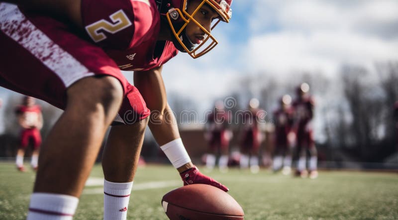 american football player kicking ball, american football ball in action, close-up of american football player, american football scene in the stadium, rugby ball