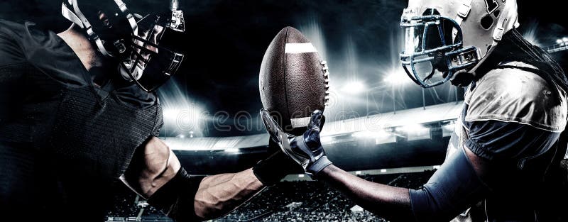 Two american football sportsman players on stadium. Sport concept. stock images Two american football sportsman players on stadium. Sport concept. stock images