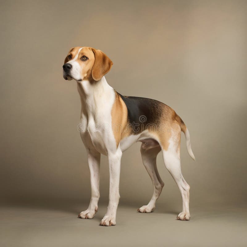 Thoroughbred American Foxhound in full length, photography, studio photo. AI generated