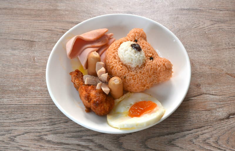 American fried rice Thai applied food decorating cute bare on white plate