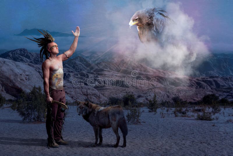 American Indian legend with wolf and eagle