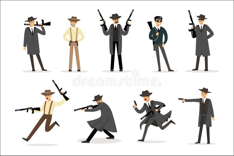 American Mafia Mob Members of 30s Set of Cartoon Criminal Mobster Characters  Stock Vector - Illustration of rifle, pistol: 154261667