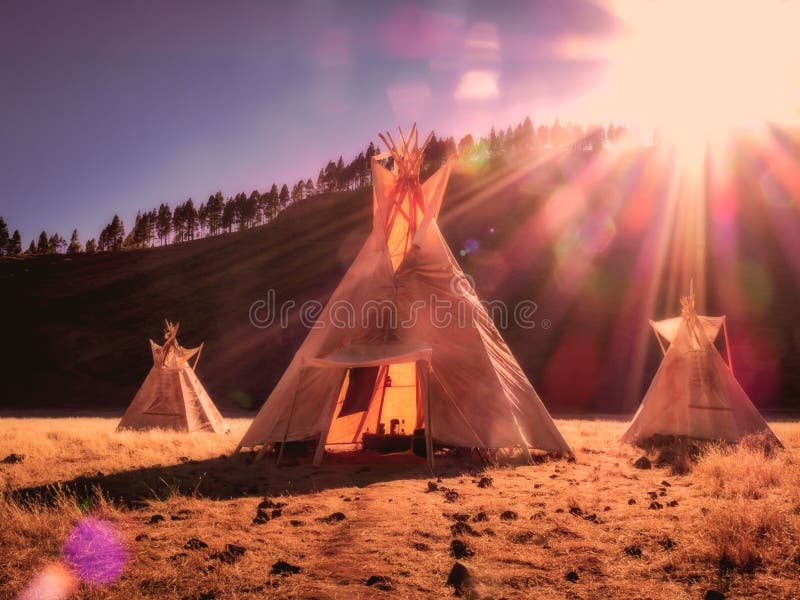 American native tent camp teepees