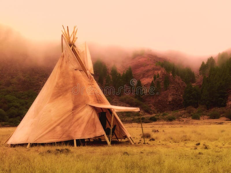 American native tent camp teepees