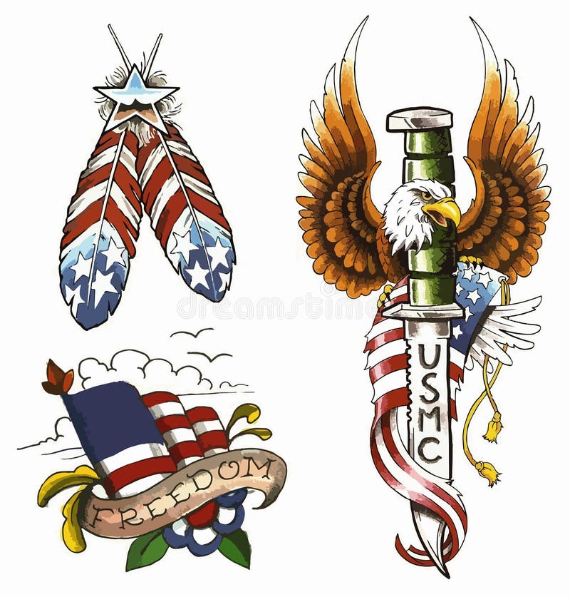 American oldskool tattoo set. Set of labels and elements. Vector set illustration template tattoo