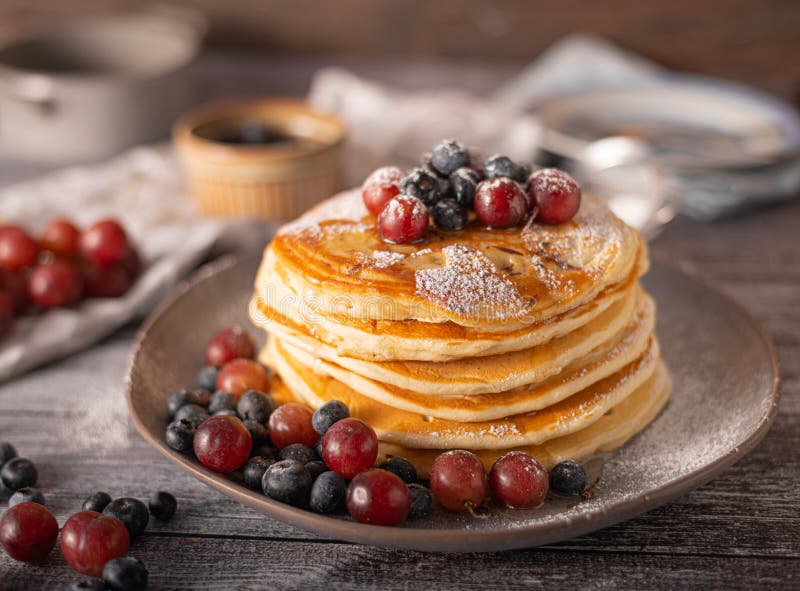 American Pancakes with Berries Stock Photo - Image of pancakes, healthy ...