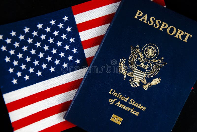 American Passport & Flag on Black