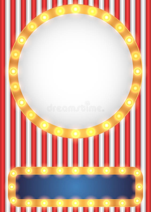 American patriotic circus style background with marquee light bulbs