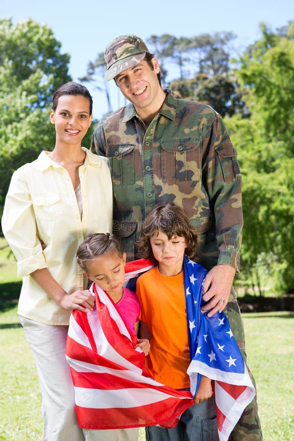 American soldier reunited with family stock photography American soldier reunited with family stock photography