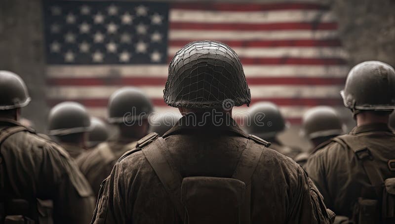 American Soldiers Facing the Flag stock illustration