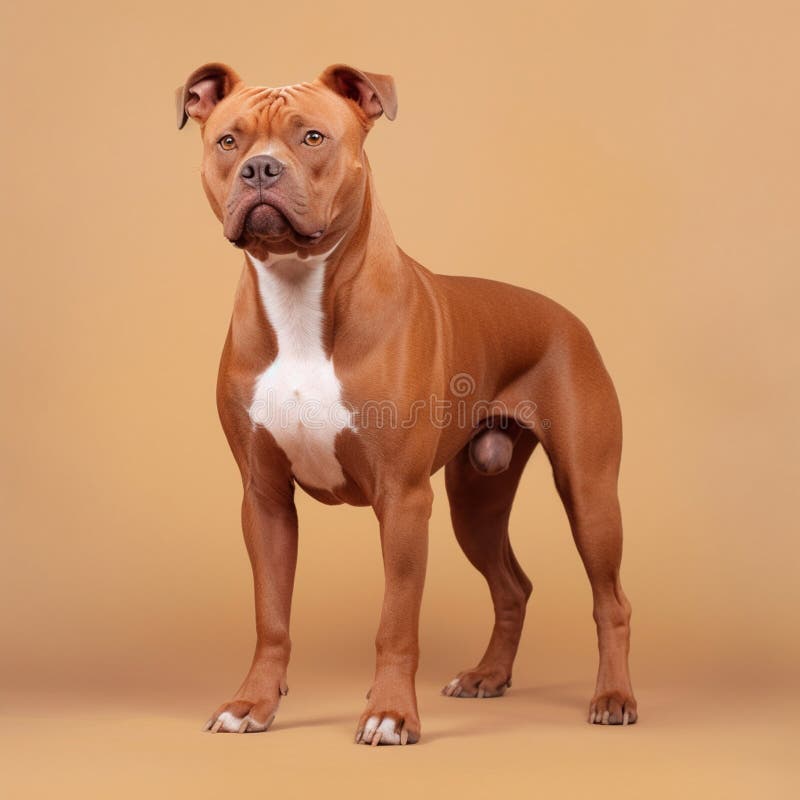 Thoroughbred American Staffordshire terrier in full length, photography, studio photo. AI generated