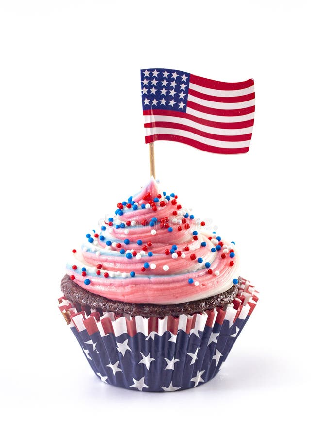 American Themed Cupcakes with Sprinkles and Decorations on a White