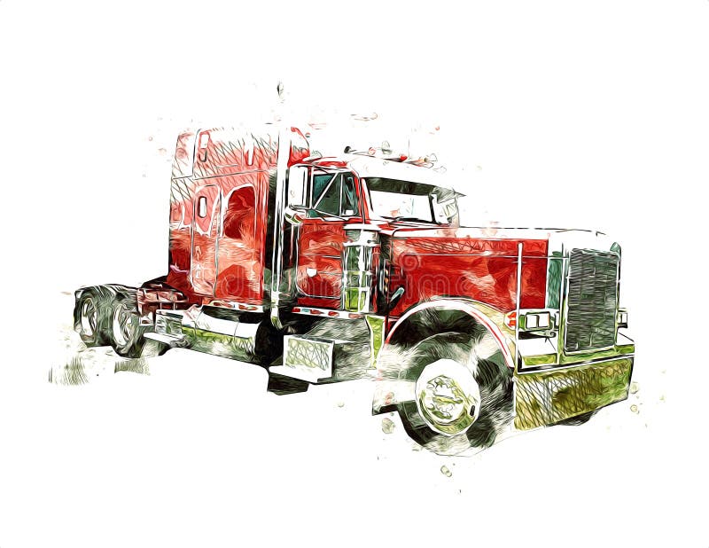 Amerikanisch LKW illustrationen Farbe kunst uralt.