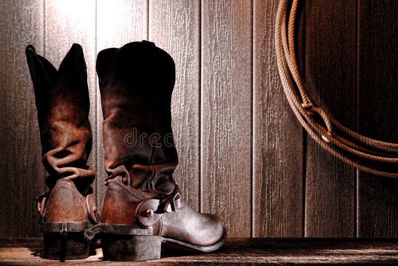 American West Rodeo Cowboy Boots And Riding Spurs Stock Image Image