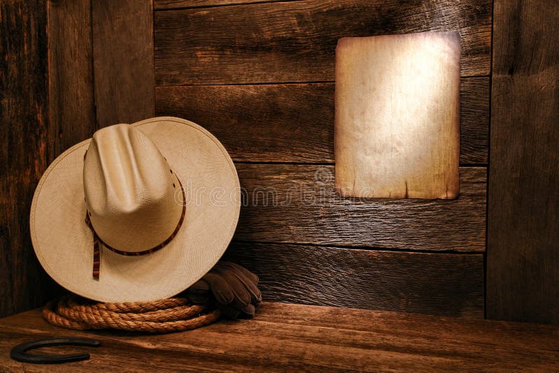 American West Rodeo Cowboy Hat and Rope in Barn