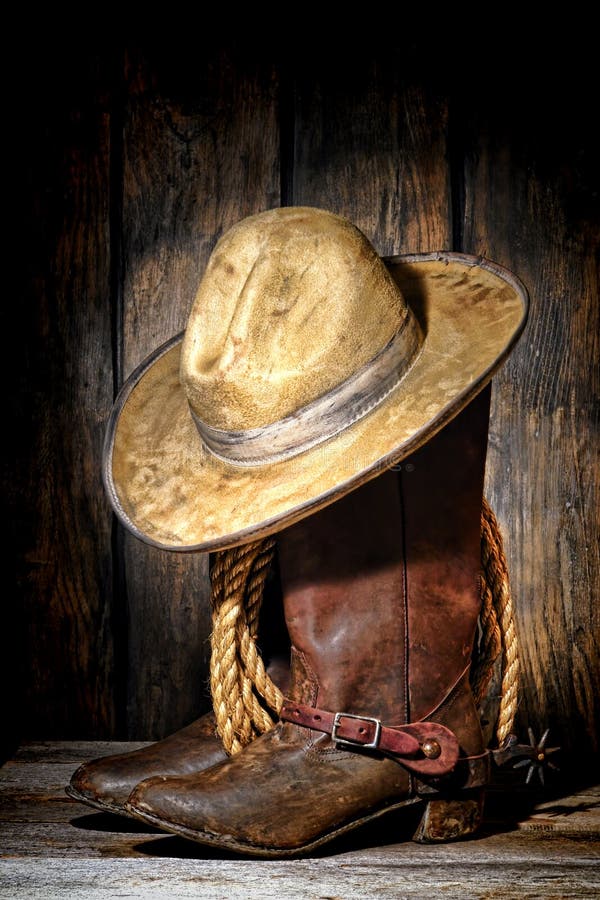 American West Rodeo Cowboy Hat And Western Boots Stock Image - Image of