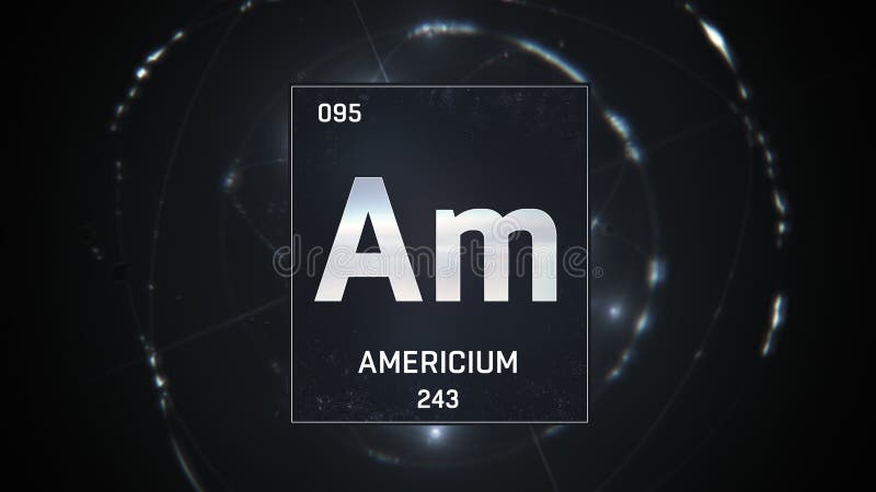 Americium as Element 95 of the Periodic Table 3D illustration on silver background royalty free illustration