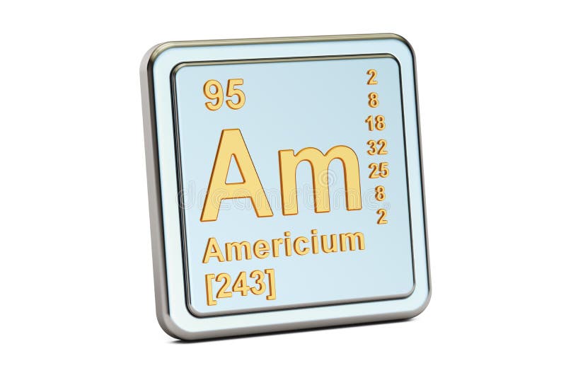 Americium Am, chemical element sign. 3D rendering royalty free illustration