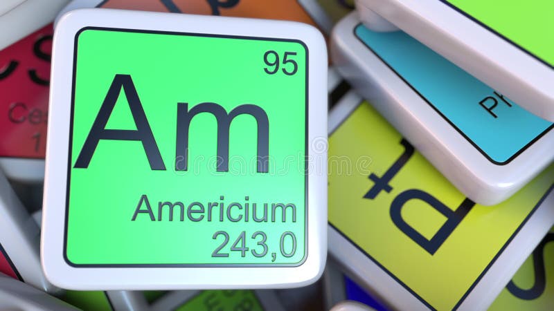 Americium Am block on the pile of periodic table of the chemical elements blocks. 3D rendering vector illustration Americium Am block on the pile of periodic table of the chemical elements blocks. 3D rendering vector illustration
