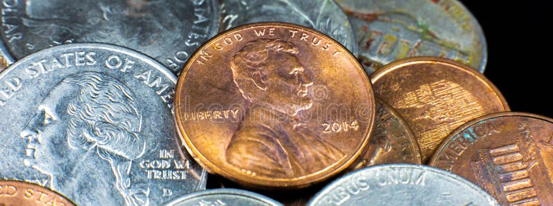 Amerikaanse cent dicht bij foto. macromunten stock fotografie