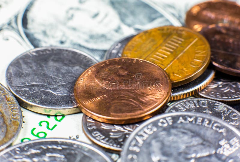 Amerikaanse cent dicht bij foto. macromunten royalty-vrije stock afbeeldingen
