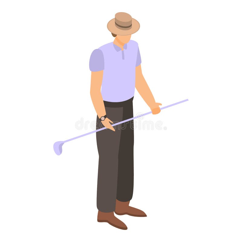 Amerikaanse mens met het pictogram van de golfstok, isometrische stijl vector illustratie Amerikaanse mens met het pictogram van de golfstok, isometrische stijl vector illustratie