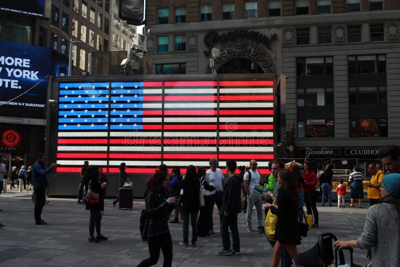 Amerikaanse Vlag in Times Square stock fotografie Amerikaanse Vlag in Times Square stock fotografie