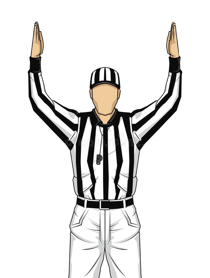 Amerikaanse voetbalscheidsrechter met beide handen omhoog als touchdown vect stock illustratie Amerikaanse voetbalscheidsrechter met beide handen omhoog als touchdown vect stock illustratie
