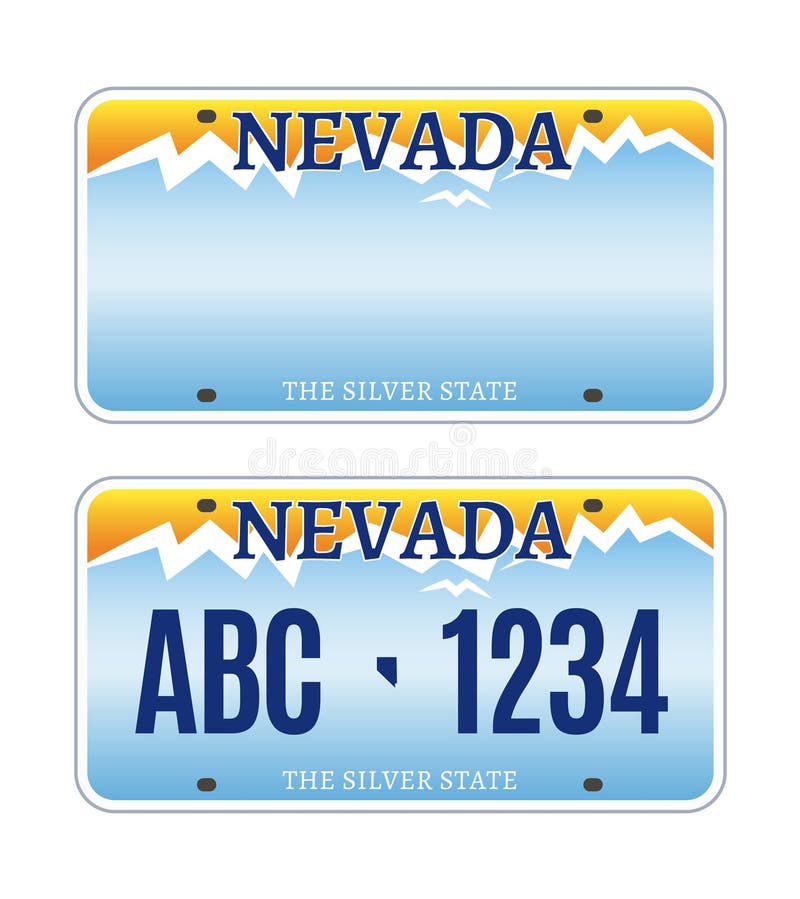 American Nevada car license plate vector registration. Car licence vehicle nevada state numberplate design. American Nevada car license plate vector registration. Car licence vehicle nevada state numberplate design.